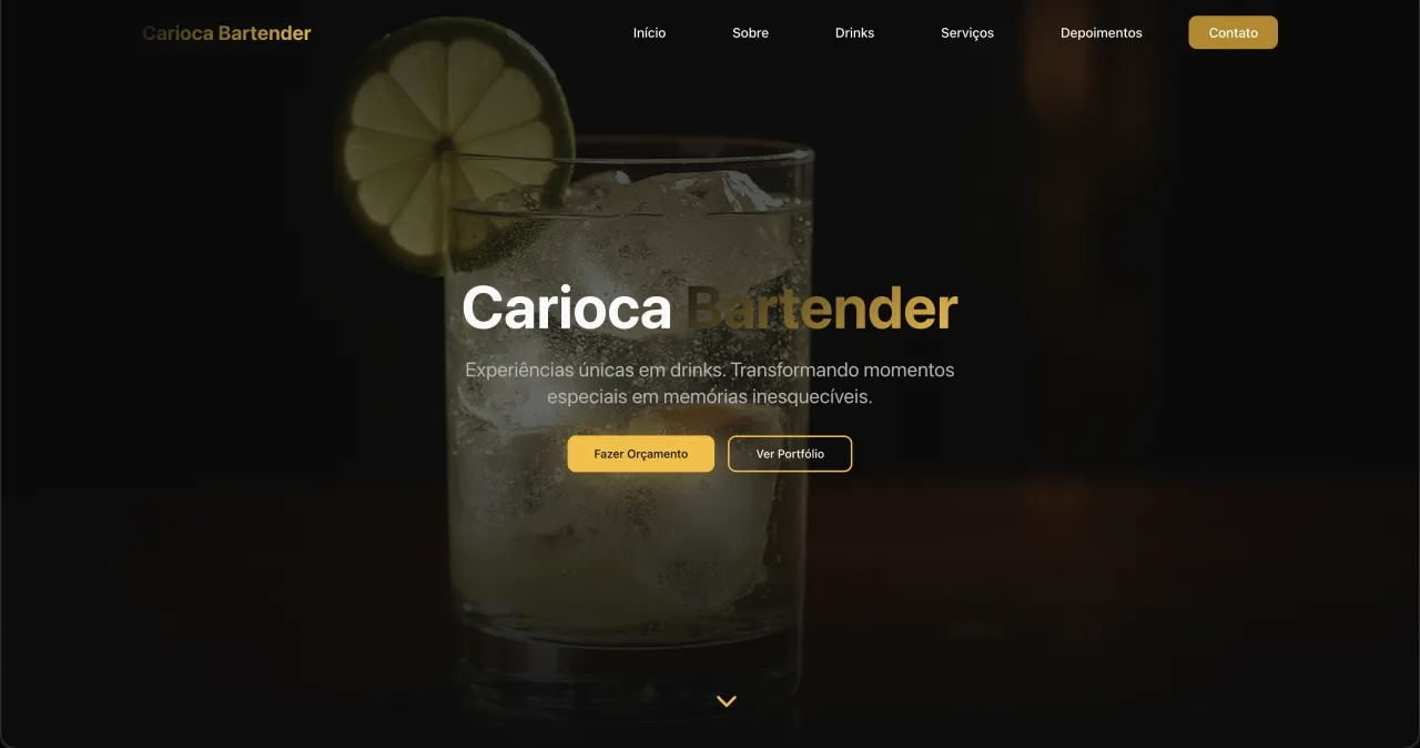 Página inicial do site Carioca Bartender